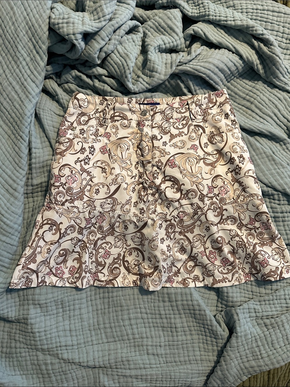 Daily Sports Cream Skirt with Brown Scroll Print and Pink Accents